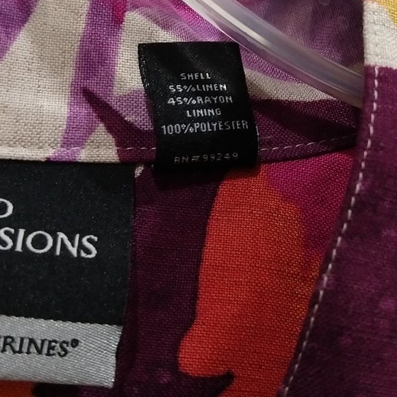 VTG 80s Linen Floral Jacket 3X Peplum Gold Button Mandarin Collar Sunset Rose - Picture 5 of 6